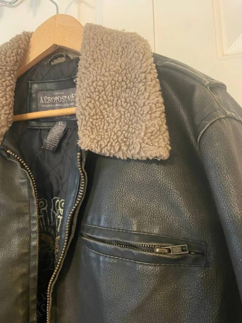 VTG Aeropostale Men's Faux Leather Sherpa Collar Jacket Grunge Streetwear XL